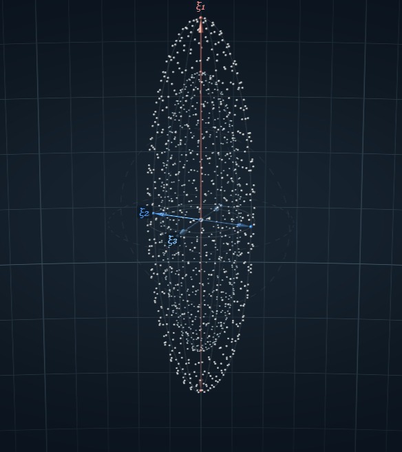 The same shells at the same camera scale, elongated vertically and compressed horizontally after forty seconds of free fall.