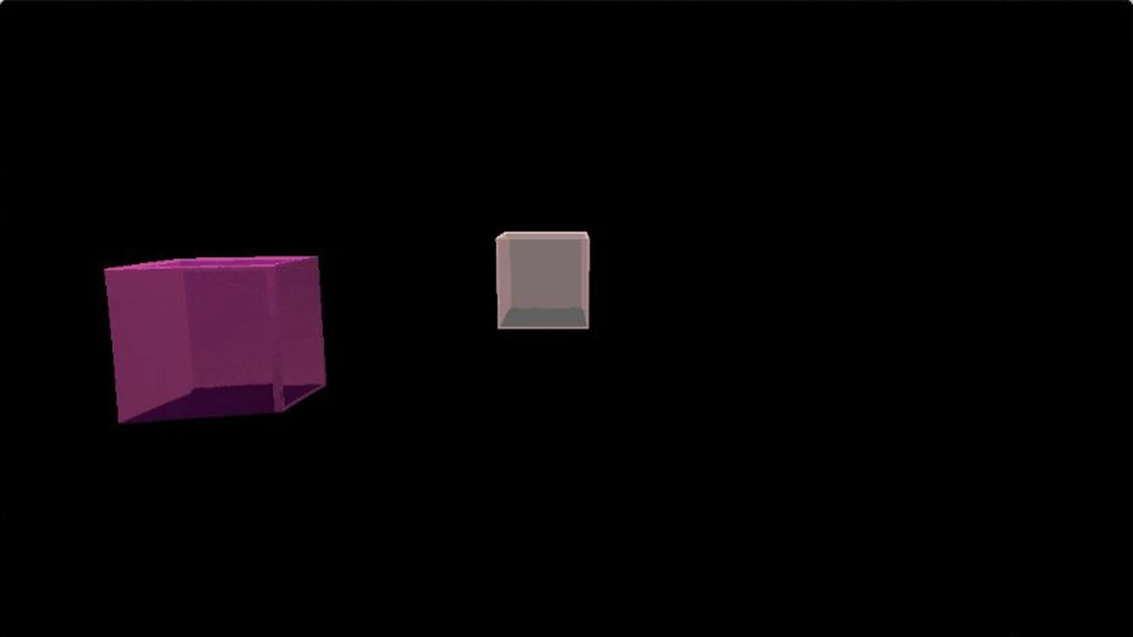 A purple apparent cube is displaced from a pale cube marking its true position.